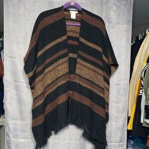 American Eagle Outfitters Black and Brown Striped Poncho